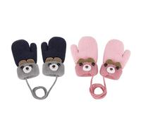 2 Paires Moufle Hiver Fille Garçon Moufle Epais avec Ficelle Gant Chaud Doublure en Polaire Moufle Mignon en motif d'Ours Gants Doux pour Enfants de 0 à 3 Ans
