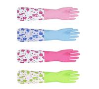 2 Paires Moufles Ménagers Doublés, Longs, en PVC et Caoutchouc | Poignet à Cordon, Imprimé Fleurs, Usage Maison et Voiture, pour Vaisselle, Sol et Soins Animaux Couleur Aléatoire