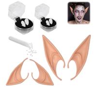 2 Paires Oreille Elfe Femme et 2 paires de fausses dents, Elf Ears, Latex Fée Oreilles en Latex pour Cosplay Oreilles d'Elfe Halloween Noël Toute Soirée à Thème