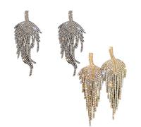 2 paires strass feuille gland lustre boucles d'oreilles pour les femmes, or et argent étincelle frange longue boucles d'oreilles, bal et mariage fête déclaration bijoux
