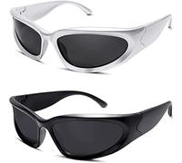 2 paires Y2K lunettes de soleil enveloppantes lunettes ovales 2022 mode hommes femmes Sports de plein air visière lunettes de soleil Punk rétro conduite lunettes de soleil (Une taille,D)