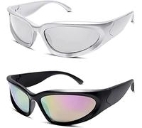 2 paires Y2K lunettes de soleil enveloppantes lunettes ovales 2022 mode hommes femmes Sports de plein air visière lunettes de soleil Punk rétro conduite lunettes de soleil (Une taille,E)