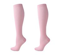 (2 Pairs)Compression Socks for Men and Women Flight Socks Compression Stockings Running Socks for Running,Shin Splints,Flight Travel-Boost Stamina, Circulation and Recovery (S-M,Pink)