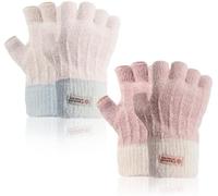 2 Pairs Women's Winter Knitted Half Finger Gloves, Women's Touch Glove, Warm Winter Gloves For Cycling, Leisure, Hiking, Gift, One Size (Pink, Beige)