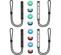 2 Pairs Wrist Strap for Switch Joycon Wrist Controller with 8 Thumb Grip Caps,Adjustable Elastic Controller Wrist Strap (Black)