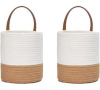 2 Paniers À Plantes Tissés En Corde De Coton,Ensemble De Panier Mural Tissé Suspendu,Corde De Coton Panier,Pour Pot De Fleurs Coton Stand Home Decor Blanc + Jute