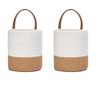 2 Paniers à Plantes Tissés en Corde de Coton, Ensemble de Panier Mural Tissé Suspendu, Corde de Coton Panier, pour Pot de Fleurs Coton Stand Home Decor Blanc + Jute