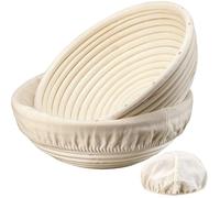 2 paniers banneton - Panier de fermentation pour pain - Panier rond en osier de 23 cm - Doublure en lin incluse - Fabriqué à la