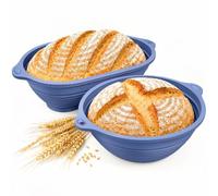 2 Paniers de Fermentation en Silicone pour Pain, Ovale de 29 cm et Rond de 26 cm, Bord Renforcé en Acier IntéGré, Pliables, Panier de Fermentation en Silicone pour PâTe, Pizza, PâTisseries (Bleu)