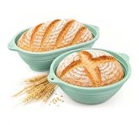 2 Paniers de Fermentation en Silicone pour Pain, Ovale de 29 cm et Rond de 26 cm, Bord Renforcé en Acier IntéGré, Pliables, Panier de Fermentation en Silicone pour PâTe, Pizza, PâTisseries (Grün)