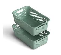 2 paniers de rangement de 2 L avec poignées, sans BPA, organisateurs (25 x 16 x 8 cm/vert), paniers pour salle de bain, cuisine, chambre, panier pour la maison