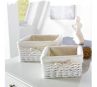 2 paniers de rangement en osier, blanc, avec intérieur en textile, panier de remplissage
