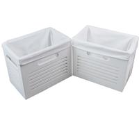 2 paniers de rangement Panier d'étagère MDF bois blanc avec housse Poignées 27x17 H.22