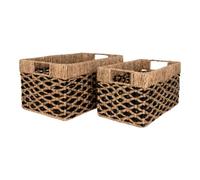 2 paniers rectangulaires en jonc de mer noir et marron clair