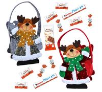2 Paniers Renne de Noël garnis d'un assortiment de 30 chocolats Kinder : Schokobons, Mini Bueno, Maxi, Country | Un cadeau Original pour gâter les Gourmands à Noël