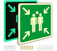 2 Panneau Point de Rassemblement Extérieur aluminium et Intérieur | Cm 20x20 Panneau photoluminescent Sortie de Secours (Ashoaza Autocollant Point de Rassemblement fluorescent)