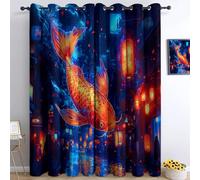 2 Panneau Rideau Occultant - Style Anime Poisson Animal 117L x 229H cm Rideaux Oeillets Isolant Thermique, Draperies Anti Bruit Impression Lanternes Chinoises pour Chambre Salon Fenêtre Décoration