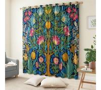 2 Panneaux Rideaux occultants 140 x 260 cm, Fleurs Et Arbres De William Morris Imprimé Rideau À Oeillets pour Filles garçons Salon Chambre décor, Issu Doux et Infroissable, BleuVert