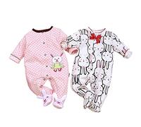 2 Paquet Bébé GrenouillèRes Pieds Unisexe Combinaison Pyjamas Garçons Coton Filles Manches Longues une Pièce Barboteuses 9-12 Mois