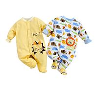 2 Paquet Bébé GrenouillèRes Pieds Unisexe Combinaison Pyjamas Garçons Coton Filles Manches Longues une Pièce Barboteuses 6-9 Mois