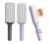 2 paquet Brosse à cheveux autonettoyante, brosses à cheveux pour femmes, peignes de massage à coussin d'air, peigne télescopique rotatif, démêlez facilement les cheveux et nettoyez (violet + gris)