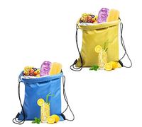 2 Paquet de Sac à Lunch Isotherme, Sac Isotherme à Cordon de Serrage, étanche, Pliable, Sac Isotherme en Aluminium, glacière, Mini Sac à Lunch pour Le Travail, l'école, Les Voyages (bleu ciel, jaune )