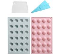 2 Paquets de Moules en Silicone Demi-Rond Avec 24 Cavités - Mini-Hémisphère, Dôme Rond, Moule à Fondant, Bombe, Moule à Gâteau de Thé, Moule à Gelée, Moule à Glaçons, Avec Poche à Douche Et Raclette