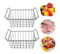 2 Paquets de Paniers de Rangement pour CongéLateur, Paniers de Rangement en MéTal Noir Panier de CongéLation avec PoignéEs pour l'organisation du Garde-manger et de la Salle de Bain(44.5*24.5*20cm)