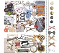 2 paquets de papier de scrapbooking vintage et d'autocollants sur le thème de la couture en carton découpé rétro autocollant de journal artisanal avec bouton de nœud papillon en cordon (Miller)