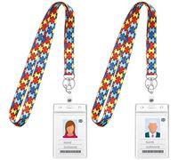 2 Paquets Lanières de Sensibilisation à Autisme avec Porte-Badge d'Identité pour Femmes, Lanières de Puzzle d’Autisme avec Porte-Clés Porte-Badge d'Identité Vertical