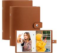 2 Paquets petit album photo 13x18 cm 52 pochette en cuir livre photo，Top Load Pocket 5x7 Photo Book Holds 7x5 inch Baby Wedding Holiday Family Birthday Travel (Marron)