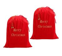 2 Paquets Sac Cadeau Cordon de Noël Joyeux Noël Sac à Dos Cadeau de Père Noël Grand Sac pour des Faveurs de Noël, Tissu Réutilisable et Velours de 36 x 30 Pouces avec Cordon de Serrage Cloche d'Or