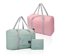 (2 Paquets) Sac de Voyage Pliable, Sac de Voyage Bagage étanche, Sac de Voyage léger pour Les Sports, la Gym, Les Vacances (Bleu Clair, Rose Pale)