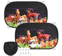 2 pare-soleils pour voiture avec protection UV, 51 x 31 cm, protection solaire pour enfant, 8 ventouses et thème de ferme
