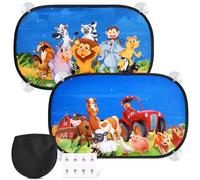 2 pare-soleils pour voiture avec protection UV, 51 x 31 cm, protection solaire pour enfant, 8 ventouses, jolis motifs d'animaux et thème de ferme