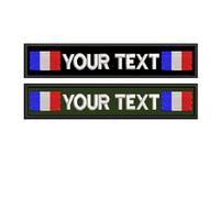 2 patchs brodés personnalisés avec le nom du drapeau français avec crochet en fer et porte - anneau auto - adhésif