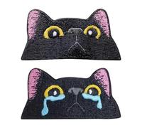 2 Patchs en Tissu de Broderie de Chat, Thermocollants en Denim Noir pour Vêtements et Visage