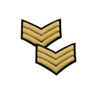 2 patchs galons dorés 3 chevrons armée militaire, écussons thermocollants armée grade sergent chef pour customisation de vêtements et accessoires, 6,2 cm x 5 cm