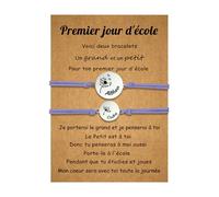 2 Pces Bracelet Mere Fille Fils Personnalisés Bracelet Pissenlit avec Prénom Cadeau de Rentrée Scolaire Premier jour d'école Fête des mères Anniversaire (A-Violet)