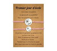 2 Pces Bracelet Mere Fille Fils Personnalisés Bracelet Pissenlit avec Prénom Cadeau de Rentrée Scolaire Premier jour d'école Fête des mères Anniversaire (A-Rose)