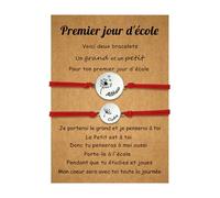 2 Pces Bracelet Mere Fille Fils Personnalisés Bracelet Pissenlit avec Prénom Cadeau de Rentrée Scolaire Premier jour d'école Fête des mères Anniversaire (A-Rouge)