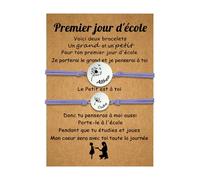 2 Pces Bracelet Mere Fille Fils Personnalisés Bracelet Pissenlit avec Prénom Cadeau de Rentrée Scolaire Premier jour d'école Fête des mères Anniversaire (B-Violet)