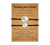 2 Pces Bracelet Mere Fille Fils Personnalisés Bracelet Pissenlit avec Prénom Cadeau de Rentrée Scolaire Premier jour d'école Fête des mères Anniversaire (A-Noir)