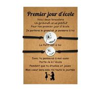2 Pces Bracelet Mere Fille Fils Personnalisés Bracelet Pissenlit avec Prénom Cadeau de Rentrée Scolaire Premier jour d'école Fête des mères Anniversaire (B-Noir)