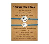 2 Pces Bracelet Mere Fille Fils Personnalisés Bracelet Pissenlit avec Prénom Cadeau de Rentrée Scolaire Premier jour d'école Fête des mères Anniversaire (A-Bleu)