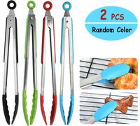 2 pcs 12 pouces Pince de service Acier chrom ? Avec pinces en silicone r?sistant ? la chaleur et poigne?es soft-grip Avec fermeture