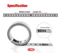 2 Pcs 2m Self Adhesive Tape Measure Metric Ruler Self Adhesive Tape Measure Middle To Sides Steel Measuring Tape For Workbenches And Machines,Silver