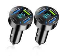 2 PCS 4 Ports Allume Cigare USB C, 66W avec Charge Rapide Super et PD, Chargeur Rapide de Voiture avec Voltmètre LED pour Plusieurs Modèles 'Appareils