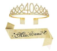 (2 pcs) 40 Ans Femme Couronne 40 Ans Anniversaire Echarpe 40 Ans Diadème Tiare de Couronne 40 Ans Écharpe Happy 40th Birthday Décoration Ensemble d'anniversaire 40 Femmes