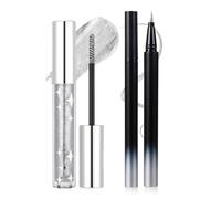 2 Pcs 4D Mascara à Paillettes Argenté + Eyeliner Lliquide Argent,Mascara à Paillettes Argent,Mascara Pailleté,Crayon Yeux Haute Précision,Effet Naturel Longue Tenue,Sans Bavures,Couleur Intense